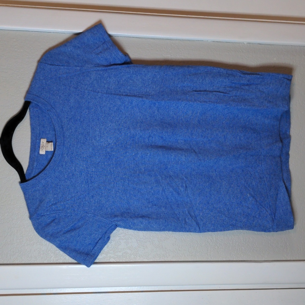 J Crew Factory Blue Wool Mix Short Sleeve Sweater, size small